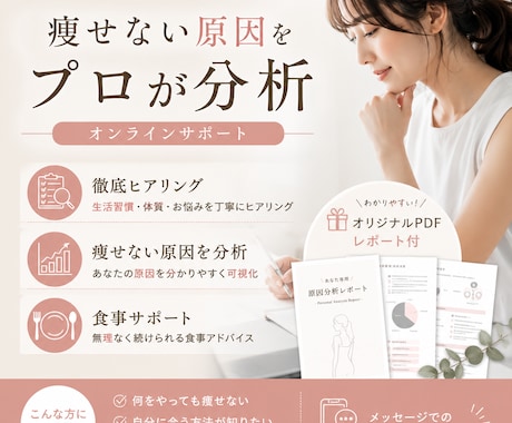 モニター募集　痩せない原因を分析して提案します エステでの施術経験を活かし、生活習慣から太る原因を分析します イメージ1