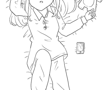 デジタルの漫画を描きます クマのぬいぐるみと一緒に寝ている女の子です。 イメージ1