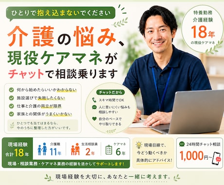 介護の悩みを現役ケアマネがチャットで整理します 文章だからこそ整理できる悩みがあります イメージ1