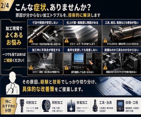 加工不良・工具寿命の原因を技術的に分析します 切削・研削・放電加工など、現場経験をもとに改善策をご提案 イメージ2