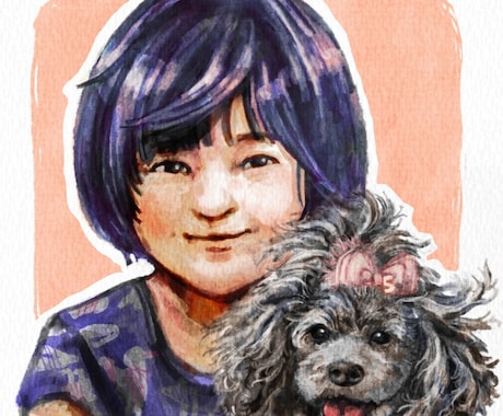 商用ok お写真から墨画/水彩画風の似顔絵描きます 複数人、わんこ・にゃんこ、背景描写も対応可 イメージ2