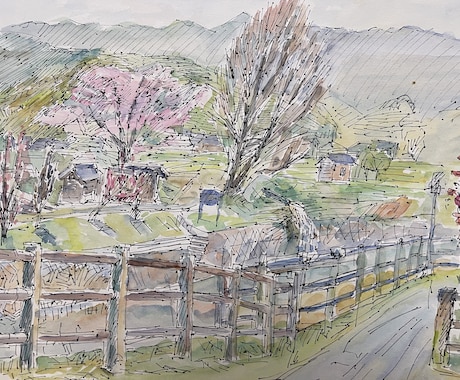 思い出の風景や建物を水彩スケッチとして残します [公募展受賞]そこでスケッチしたかのような空気感で形にします イメージ2