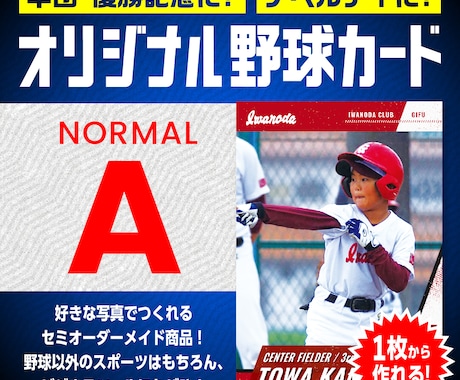 世界にひとつだけのオリジナル野球カードを作ります 卒団記念やプレゼントに。スポーティーなノーマルA イメージ1