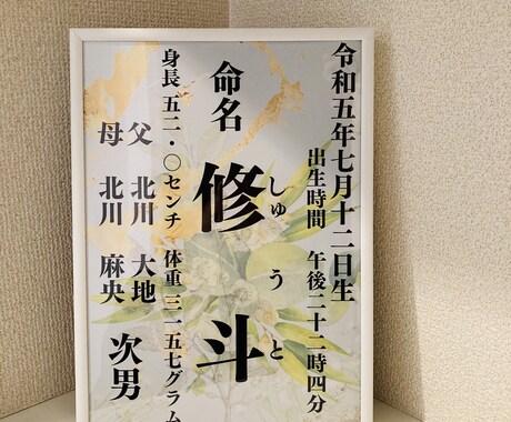 セミオーダー　お洒落なインテリア命名書　作成します センス抜群♡大切なお子様のお名前を末長くお部屋に飾りませんか イメージ2