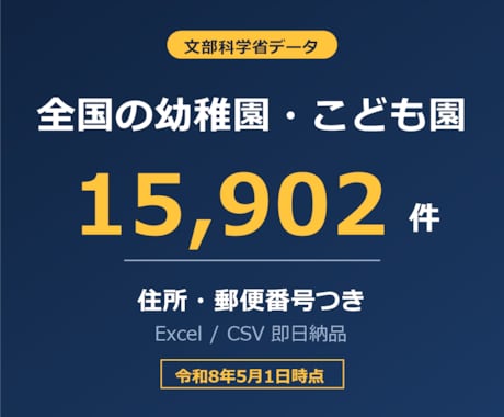 全国の幼稚園・認定こども園リスト提供します 文科省データ15,902件／令和8年5月1日時点 イメージ1