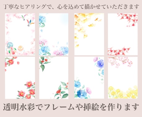 透明水彩で背景・フレーム素材を制作します 丁寧なヒアリング／温かく優しいタッチが得意です イメージ1