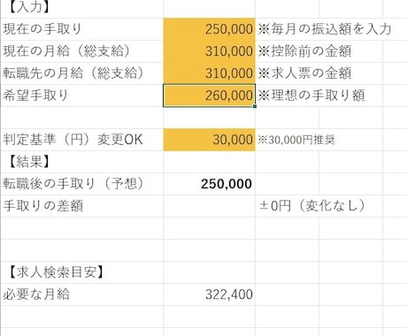 転職で年収アップできるかExcelで分かります 入力するだけで転職の損得がすぐ分かります イメージ2