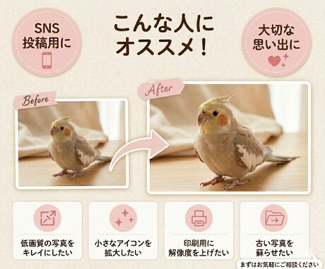 小さな写真を高画質で拡大します 最大600％まで対応！透かしサンプル確認後に納品します イメージ2