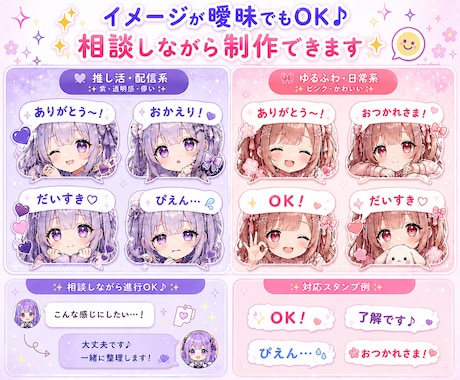 VTuber・配信者向けLINEスタンプ制作します 配信活動や推し活で使いやすいスタンプ制作♪ イメージ2