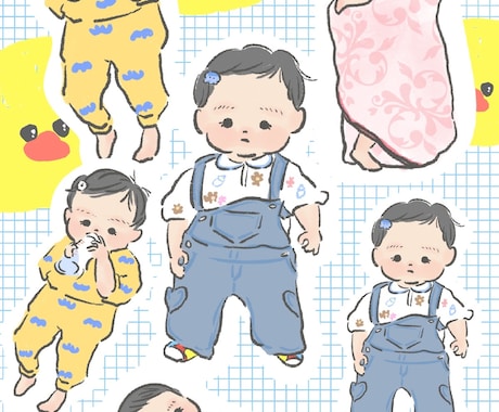 お子さまの今の姿をイラストで残します お気に入り３カットをシールのように並べたイラスト！ イメージ2