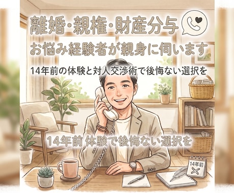 離婚・親権・財産分与のお悩み経験者が親身に伺います 14年前の離婚体験とプロの対人交渉術で後悔ない選択を支えます イメージ1