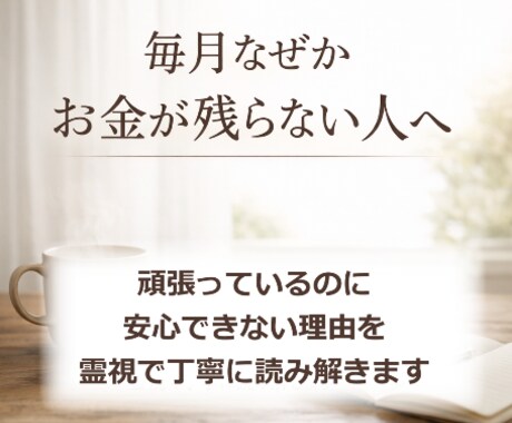 毎月お金が残らない原因をリーディングで読み解きます 頑張ってるのに不安が消えない人へ。原因を特定し整えます イメージ1