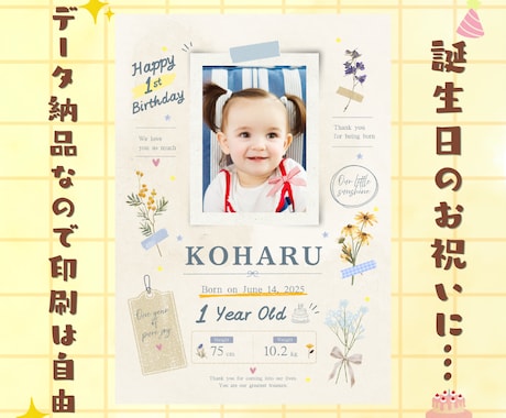 1歳の記念に♡名入れバースデーポスター作ります 写真とお名前で作る世界に一枚だけの記念ポスター イメージ2