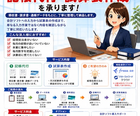 法人様向け！1か月分の記帳代行・試算表作成行います イメージ1