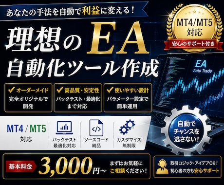 MT4/5対応 理想のEA自動化ツール作成します 初心者安心・丁寧なヒアリングでご希望のロジックを正確にEA化 イメージ1