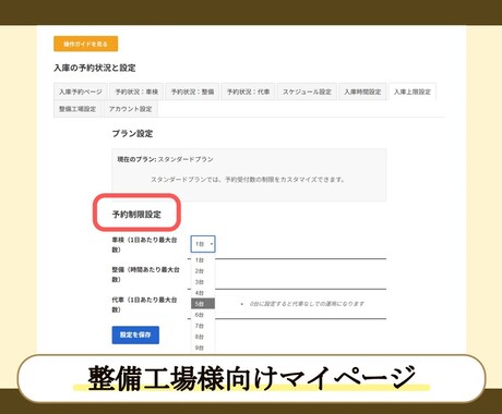 予約数上限なし(1ヶ月間)オプションを追加します らくらく入庫予約システムを最大限活用いただく整備工場様に。 イメージ2