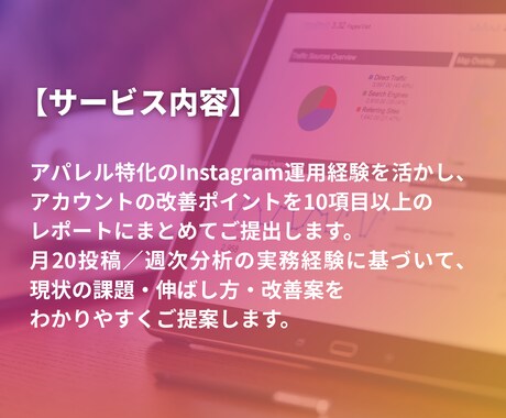 SNSアカウント改善レポート作成します Instagramを分析して改善点をレポート化します イメージ2