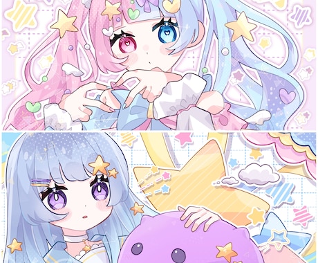 キラキラ可愛いイラスト制作します 1枚絵、アイコン、立ち絵、グッズ用イラストなど イメージ2