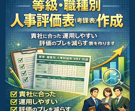 等級・職種別の基準付人事評価表（考課表）作成します 貴社に合った運用しやすく、不公平感を減らす等級別シート イメージ1