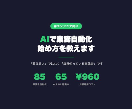 85業務を自動化した実践者がAI活用を教えます 非エンジニアが業務自動化を始める方法をお伝えします イメージ1