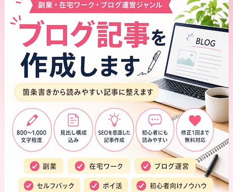 副業系ブログ記事を作成します 箇条書きから読みやすい記事に整えます イメージ1