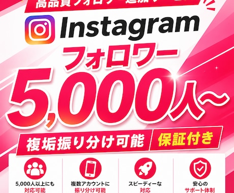 Instagramフォロワー＋5000人増やします ✅インスタグラム複垢振り分け可能！ゆっくり指定可能！⭕️ イメージ1
