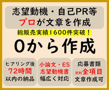 0から作成　志望動機や自己PR等をプロが作成します プロ品質の文章を作成/結果に直結　総販売実績1600件突破 イメージ1