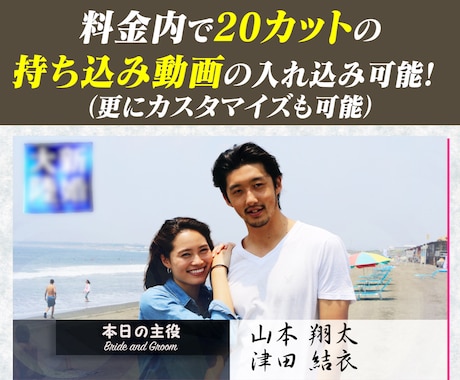 ドキュメントの主役気分になれる結婚式ビデオ作ります 基本料金内で20カットの持ち込み動画を入れることができます イメージ2