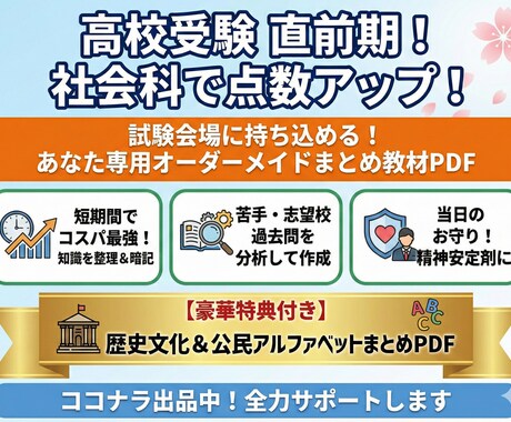 入試直前！少しでも点数を上げる社会の教材つくります 高校入試の直前期！試験会場に持って行けるまとめ作ります！ イメージ1