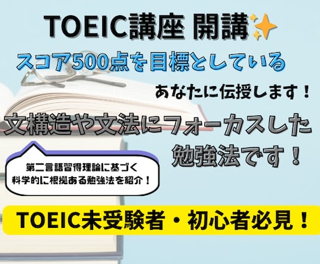 初心者向けTOEICの学習法を教えます 初学者（500点目標の方）向け/１回 ６０分/ 質の高い学習 イメージ1