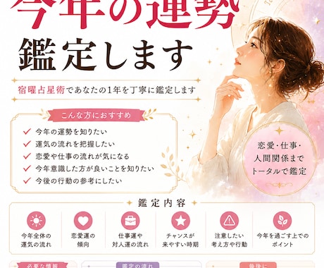 あなたの今年の運勢傾向を鑑定します 今年の運気や流れを詳しく読み解きます イメージ1