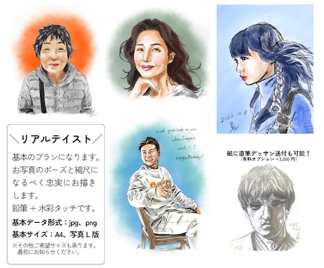 手描きタッチでリアル＆ポップな似顔絵描きます 記念日に鉛筆手描き水彩＆ポップな似顔絵を！追加で額装もOK！ イメージ2