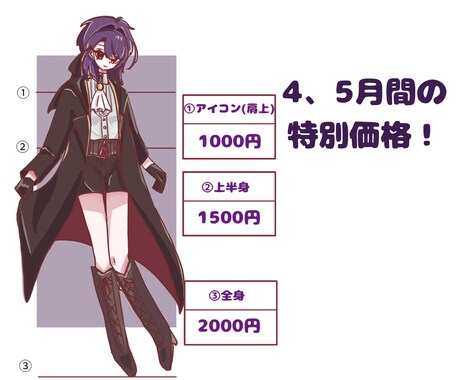 かわいく安く！アイコン・立ち絵を描きます ポップな絵柄、安いお値段！4、5月の間だけの特別価格です！ イメージ2
