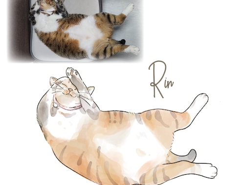 寝ている猫ちゃんを水彩画タッチで描きます 水彩タッチのほんわか優しいうちのこイラスト イメージ2