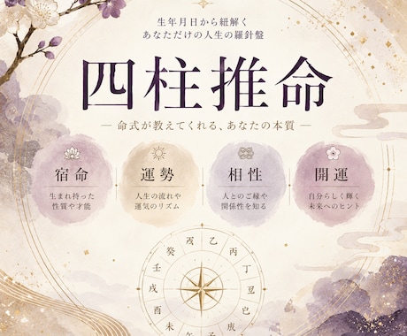 二人の相性・宿命を四柱推命で詳しく鑑定します 生まれ持ったご縁と恋の相性を丁寧に読み解きます イメージ2