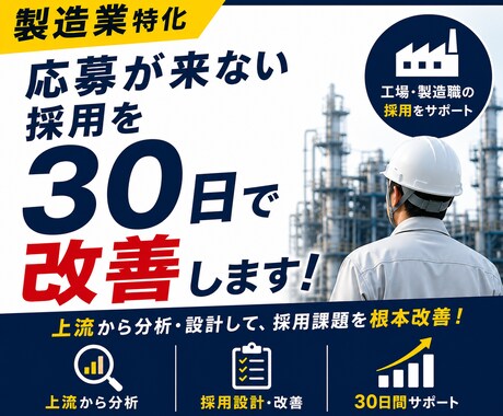 製造業特化◆応募が来ない採用を30日で改善します 製造業の採用支援経験者が求人・媒体・競合まで分析して改善！ イメージ1