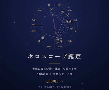 自分の取扱説明書がほしい方へ出生図を読み解きます 天体暦で実際の空を計算｜A4鑑定書とホロスコープ図 イメージ1