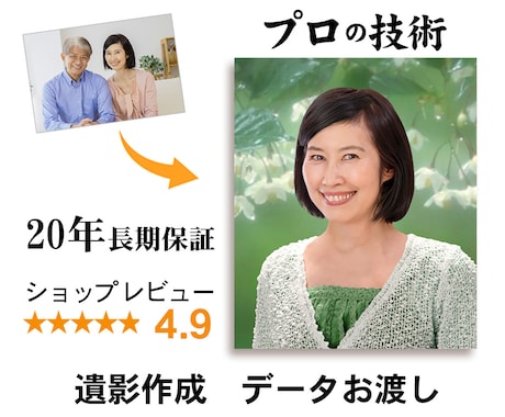 遺影写真の作成（完成データのお届け）を承ります プロ品質・短納期、ピント補正、細部修正無料です イメージ1