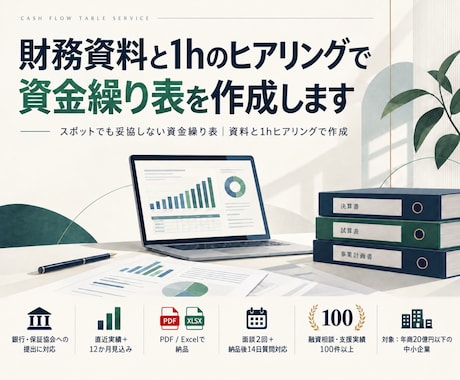 財務資料と1hのヒアリングで資金繰り表を作成します イメージ1