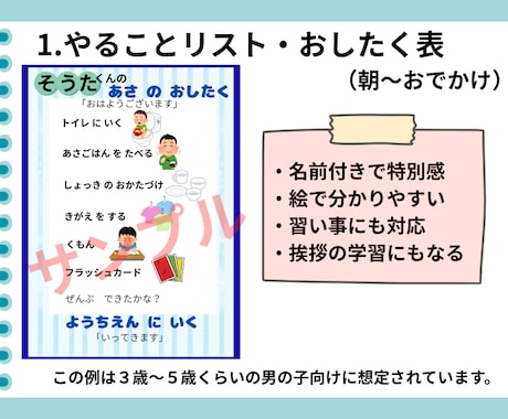 お子様向けのおしたく表、準備表などデザインします 勉強にもなる！あなたのお子様にピッタリのオーダーメイド準備表 イメージ1