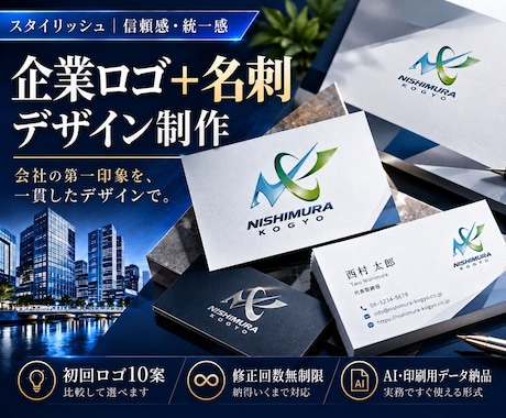 企業の信頼を伝えるロゴ＋名刺を一式制作します イメージ1