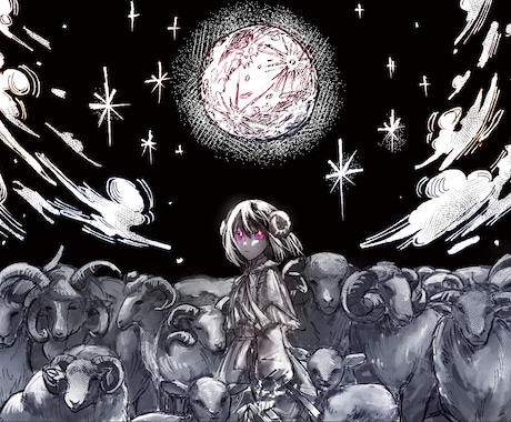 背景と人物を描いた世界観重視の一枚絵を制作します 本の表紙やサムネイルに使用できるようなイラスト イメージ2