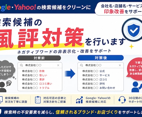 ネガティブなサジェストを削除します ネガティブ検索候補の対策を支援 イメージ1