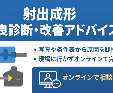 射出成形　原因を即診断／成形条件のアドバイスします 射出成形の不良改善・条件最適化の専門アドバイザーです。 イメージ1