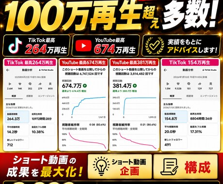 ショート動画の企画・構成を1本ご提案しますます TikTok・YouTubeで100万回超え多数の実績あり イメージ1