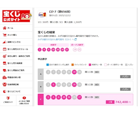 ロト7、3等当選実績の予想を提供します もちろん目指すは1等のテクニカル予想！ イメージ2