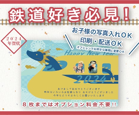 鉄道好き必見！！2024年年賀状作成します 印刷・配送可能です。ご希望の車両をご選択頂けます。 イメージ1