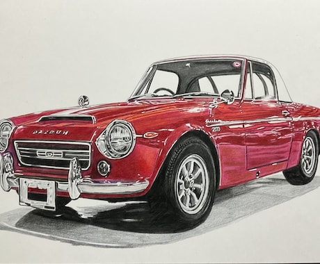 写真から車、バイクのリアルなイラストを描きます 色鉛筆で厚めのケント紙に描きます。 イメージ1