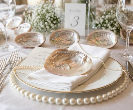 パールシェル席札・結婚式トレイ・名入れします 挙式後はアクセサリートレイに！ゲストに喜ばれる特別な席札 イメージ1