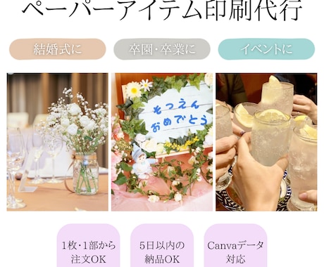 急ぎ対応や1枚からもOK！ペーパアイテム印刷します 用紙選べます◎ 角カット、ミシン目などのオプションも多数！ イメージ1